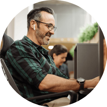 Consumer confidently answering calls at work